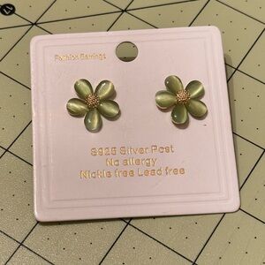 Green Flower Earrings with Silver Post